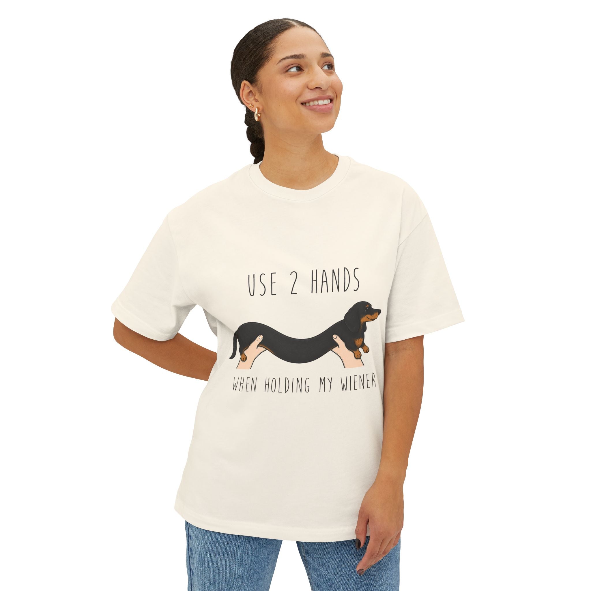 Use 2 Hands Dachshund Heavyweight Boxy Tee