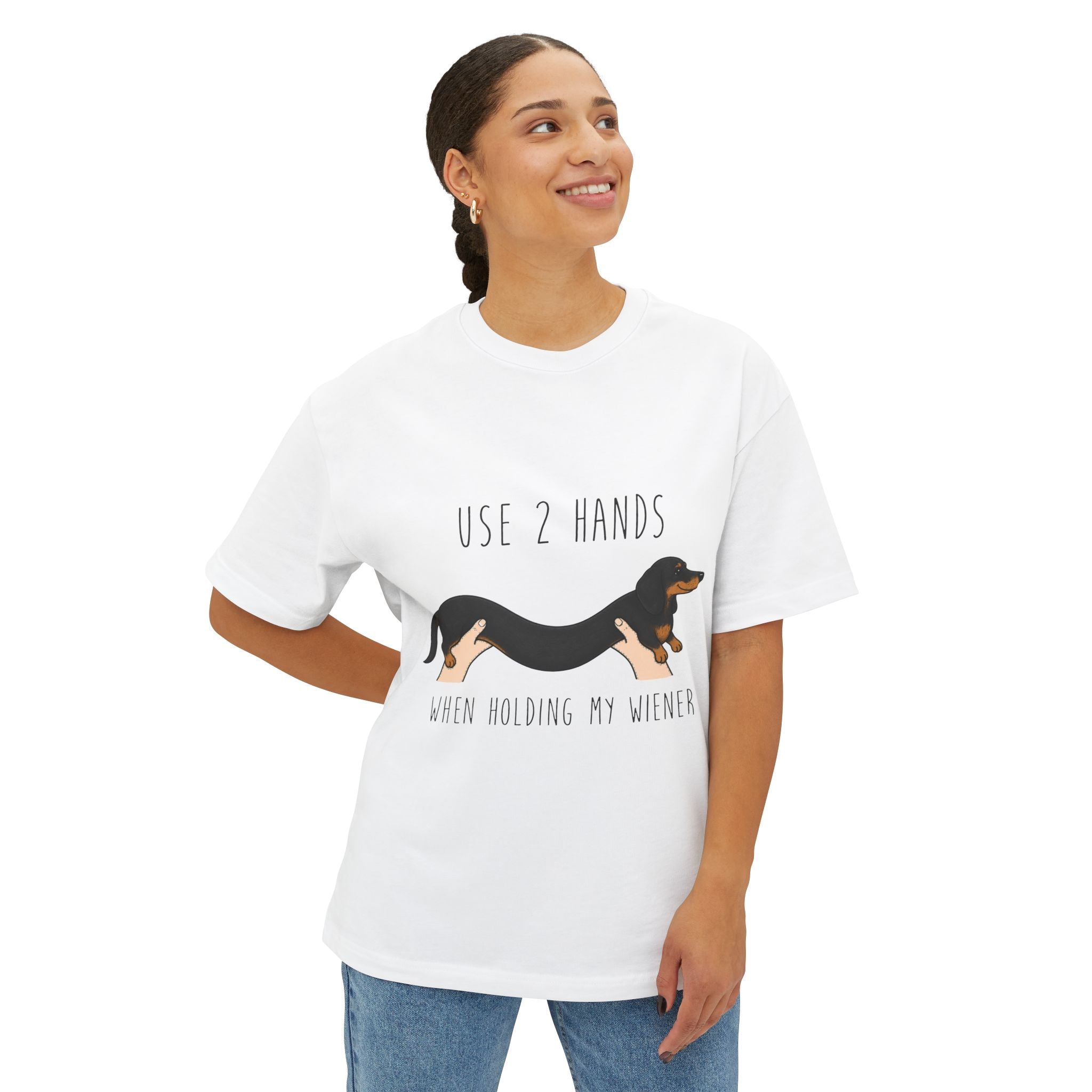 Use 2 Hands Dachshund Heavyweight Boxy Tee