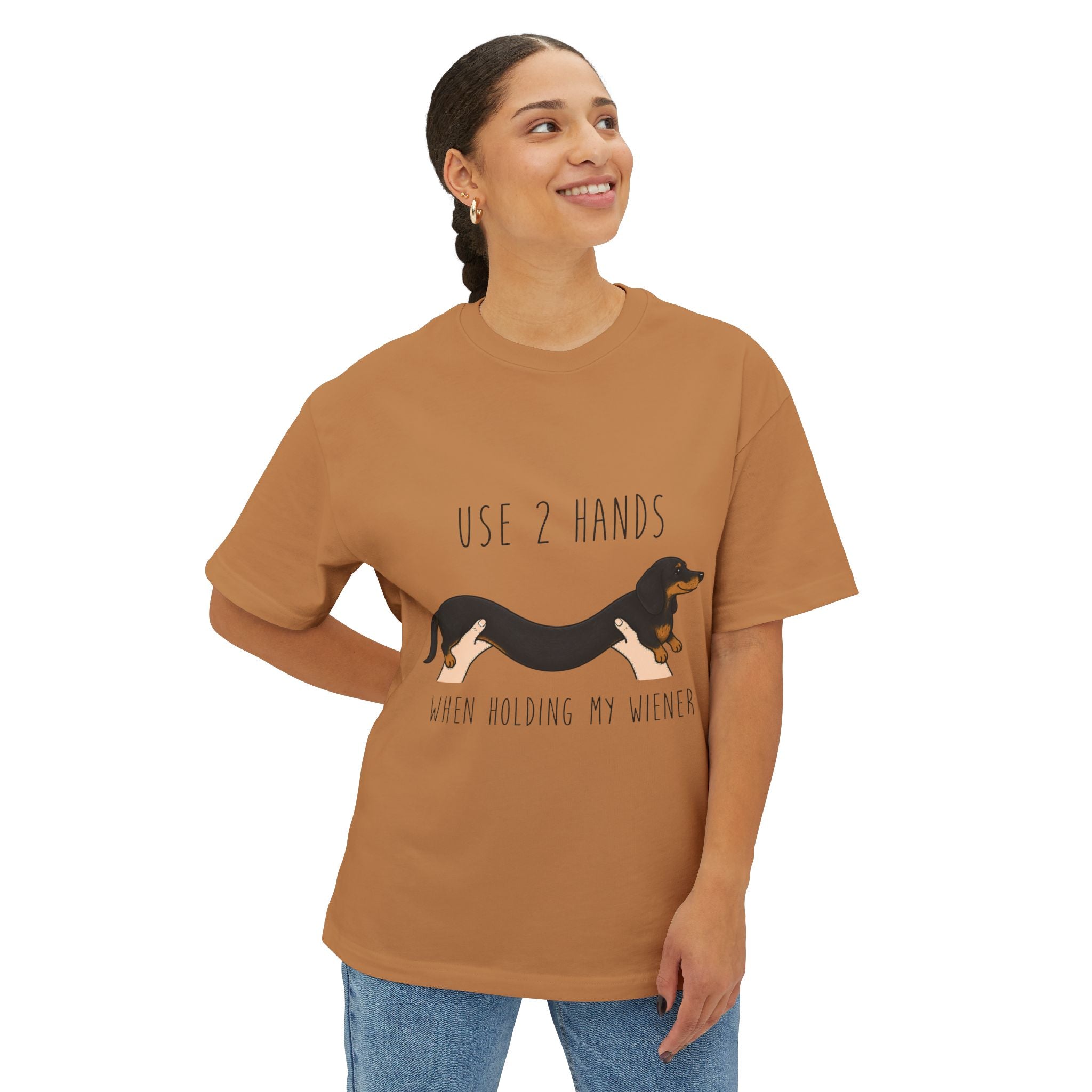 Use 2 Hands Dachshund Heavyweight Boxy Tee